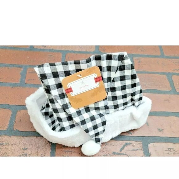 16 1/2" Christmas Santa Hat Buffalo Check Small Black and White Buffalo Checks - Picture 1 of 3